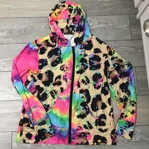 Colorful Crazy Train Rainbow Paint Splash Animal Print Full Zip Hooded Jacket XL